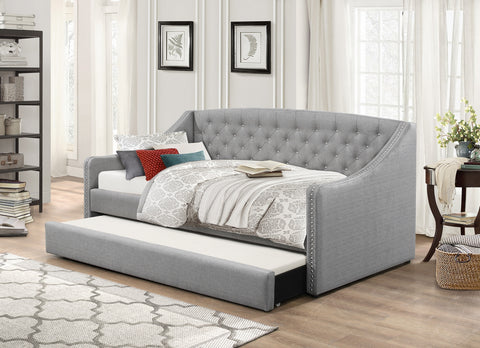IF 308 - Single / Single Day Bed with Trundle - Grey Fabric
