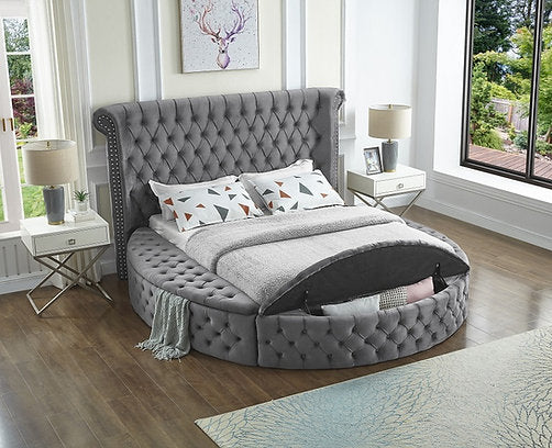 IF 5770 - King - Grey Velvet Fabric Bed