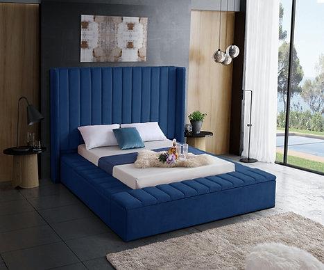 IF 5721 - Queen - Blue Velvet Fabric Bed