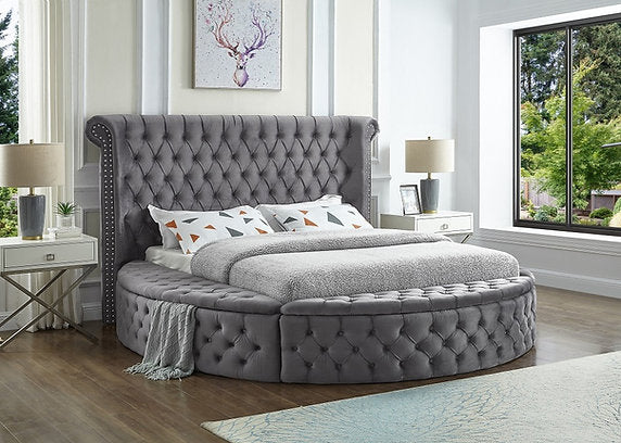 IF 5770 - King - Grey Velvet Fabric Bed