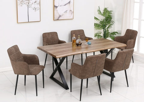 T 1811 - Wood Dining Table with Black Metal Legs