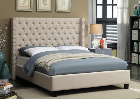 IF 5898 - Beige Fabric Wing Bed - King / Tres Grand Lit
