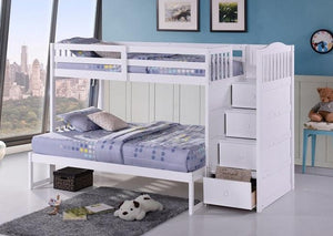B 5900EK - Double / Twin Bunk Bed - White Wooden - Lit Superposé Simple / Double - Bois Blanche