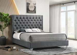 IF 5215 - Grey Velvet Bed - Lit Gris