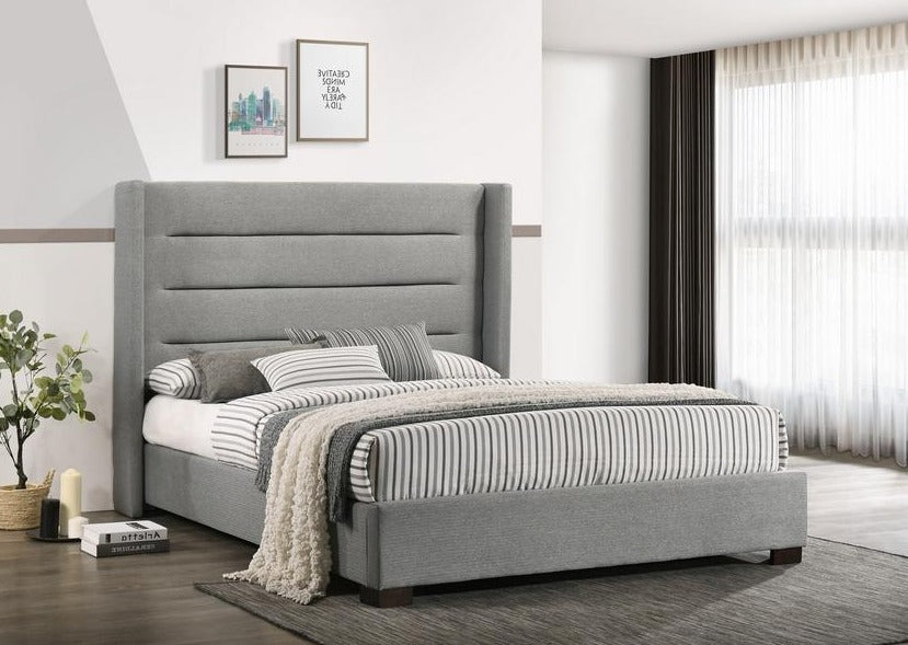 IF 5241 - Grey Fabric Bed With Diamond Pattern - King / Tres Grand Lit