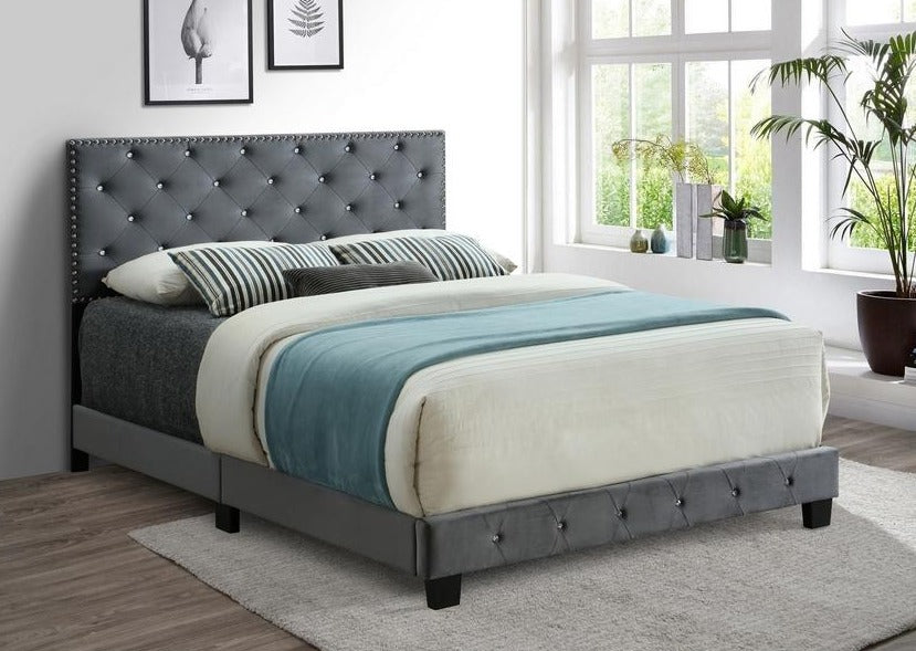 IF 5650 - Grey Velvet Bed - Lit Gris
