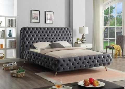 IF 5865 - Grey Velvet Bed - Lit Gris