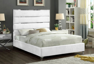 IF 5882 - White Velvet Bed Featuring a Chrome Channel Design