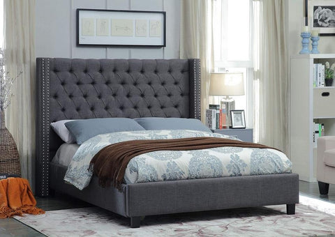 IF 5897 - Bed - Grey Fabric - Lit - Tissu gris
