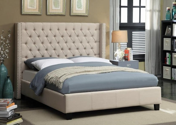 IF 5898 - Beige Fabric Wing Bed - King / Tres Grand Lit