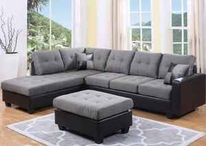 IF 9435 / IF 9436 - Sectional Sofa - Reversible Left or Right - Grey Fabric /  Sofa sectionnel - réversible gauche ou droit - tissu gris /