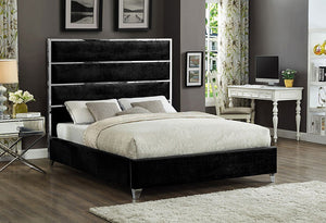 IF 5881 - Black Velvet Bed Featuring a Chrome Channel Design