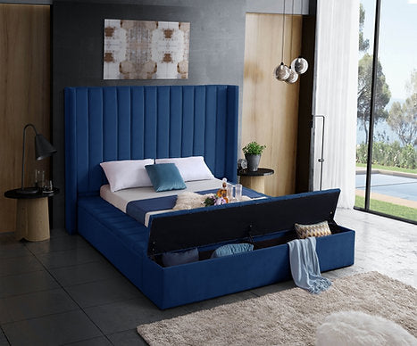 IF 5721 - King - Blue Velvet Fabric Bed