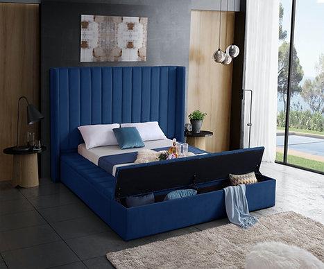 IF 5721 - Queen - Blue Velvet Fabric Bed
