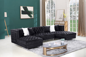 IF 9271 -  Black Velvet Sofa Sectional with 2 Chairs