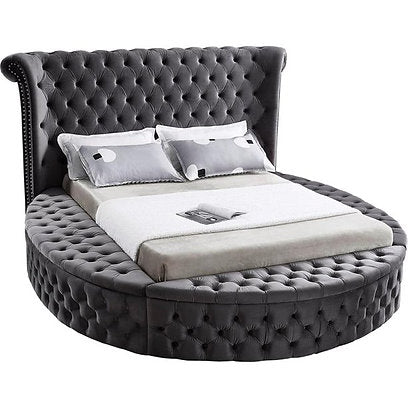 IF 5770 - Queen - Grey Velvet Fabric Bed