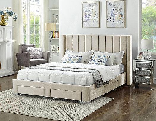IF 5312 - King - Crème Velvet Fabric Wing Bed