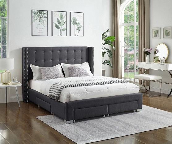 IF 5327 - Queen - Grey Fabric Wing Bed