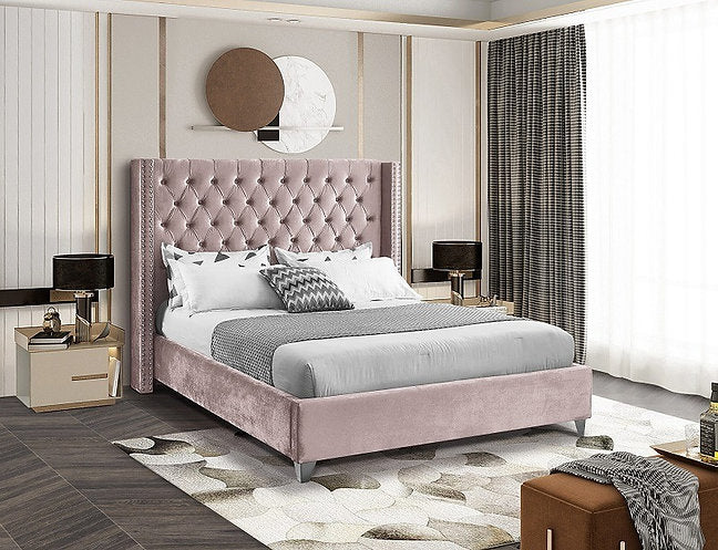 IF 5895 - Bed Dusty Pink Velvet - Lit en Velour Rose