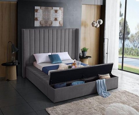 IF 5720 - King - Grey Velvet Fabric Bed