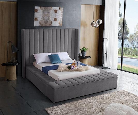 IF 5720 - King - Grey Velvet Fabric Bed