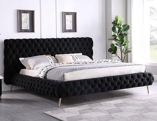IF 5866 - King - Black Velvet Fabric Bed