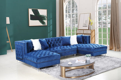IF 9272 -  Blue Velvet Sofa Sectional with 2 Chairs