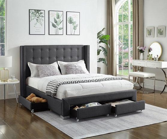 IF 5327 - King - Grey Fabric Wing Bed