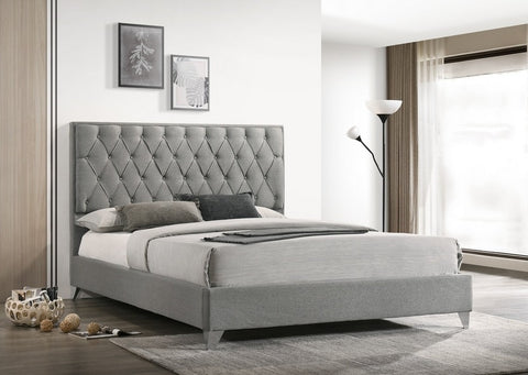 IF 5225 - Grey Fabric Bed With Diamond Pattern - Queen / Grand Lit